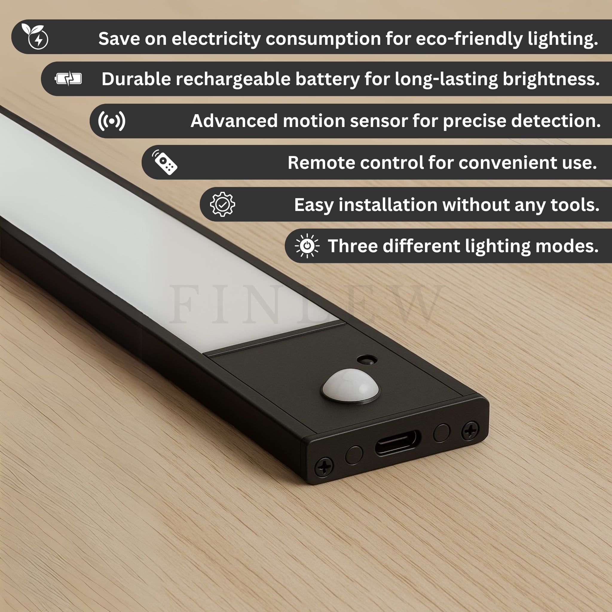 Smartglow Cabinet Light Features Black Finlew